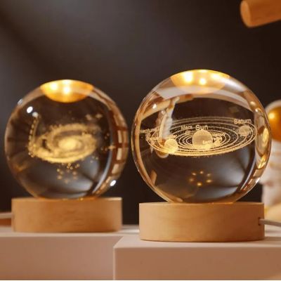 6cm Crystal Ball Laser Engraved Glass Sphere with Wooden USB Base